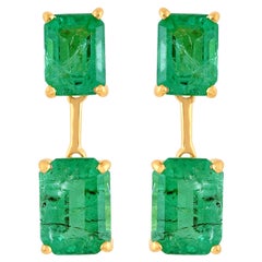 4.70 Carat Octagon Natural Emerald Dangle Earrings 18k Yellow Gold Fine Jewelry