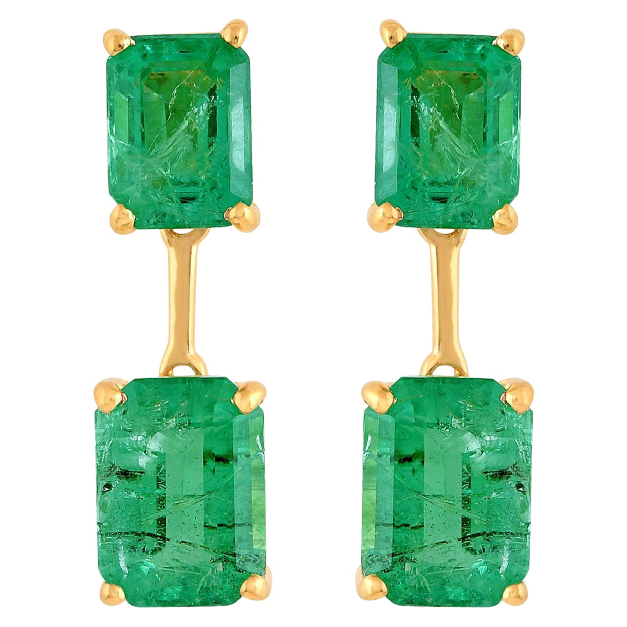 4.70 Carat Octagon Natural Emerald Dangle Earrings 18k Yellow Gold Fine Jewelry