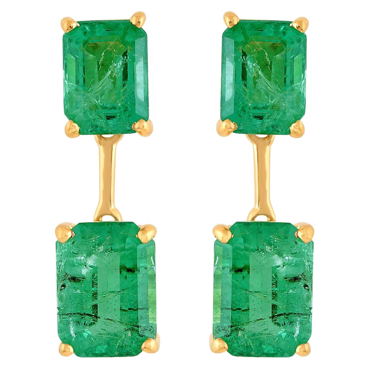 5.60 Carat Octagon Natural Emerald Dangle Earrings 18k Yellow Gold Fine Jewelry