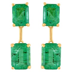 5.60 Carat Octagon Natural Emerald Dangle Earrings 18k Yellow Gold Fine Jewelry