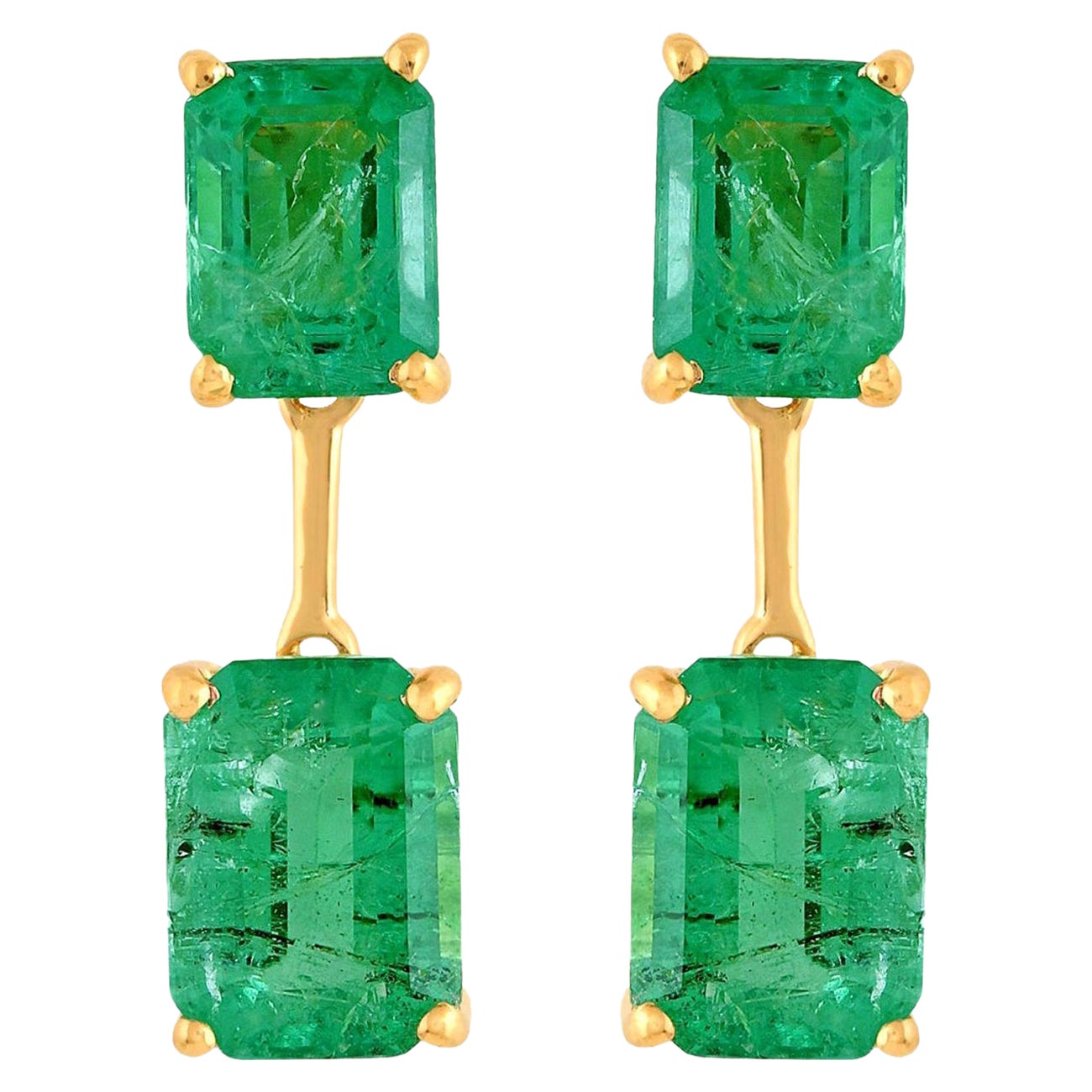 4,70 Karat Achteckiger sambischer Smaragd-Ohrhänger 14 Karat Gelbgold Schmuck