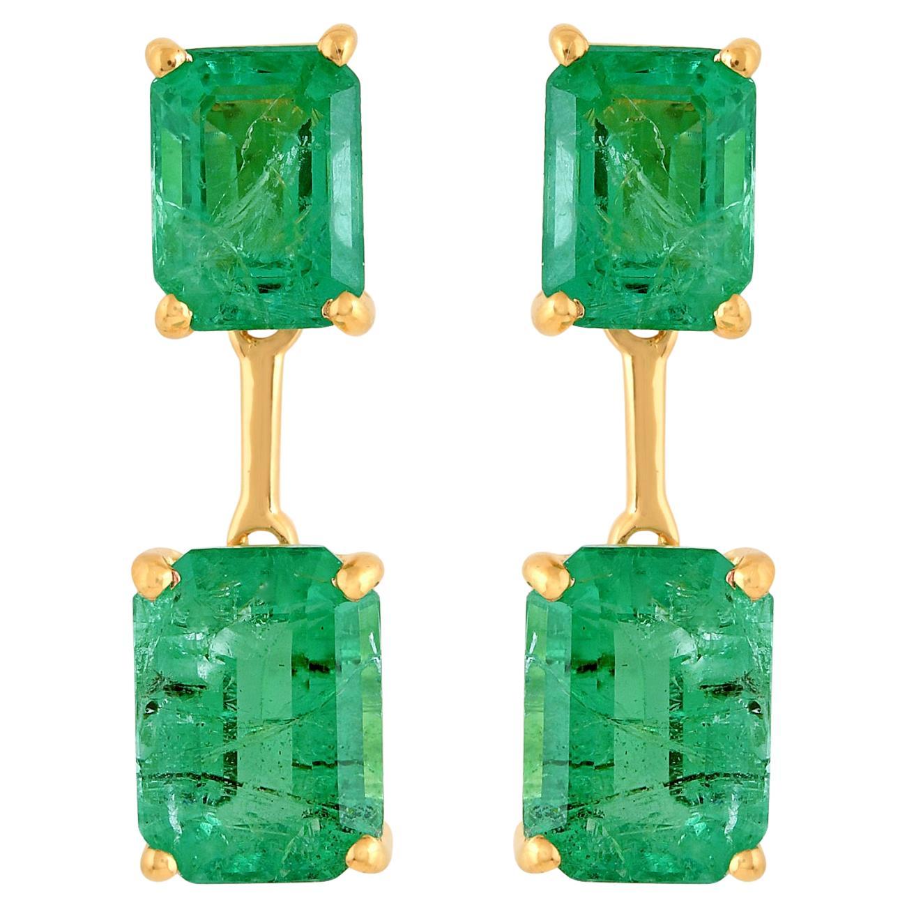 Orecchini pendenti con smeraldo dello Zambia da 4,70 carati in oro giallo 14 carati in vendita