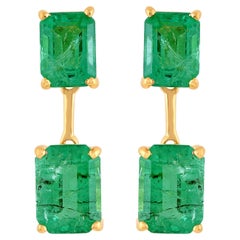 4.70 Carat Octagon Natural Emerald Dangle Earrings 18k Yellow Gold Fine Jewelry