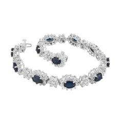 4.70 Carat Oval Sapphire Round Diamond White Gold Bracelet