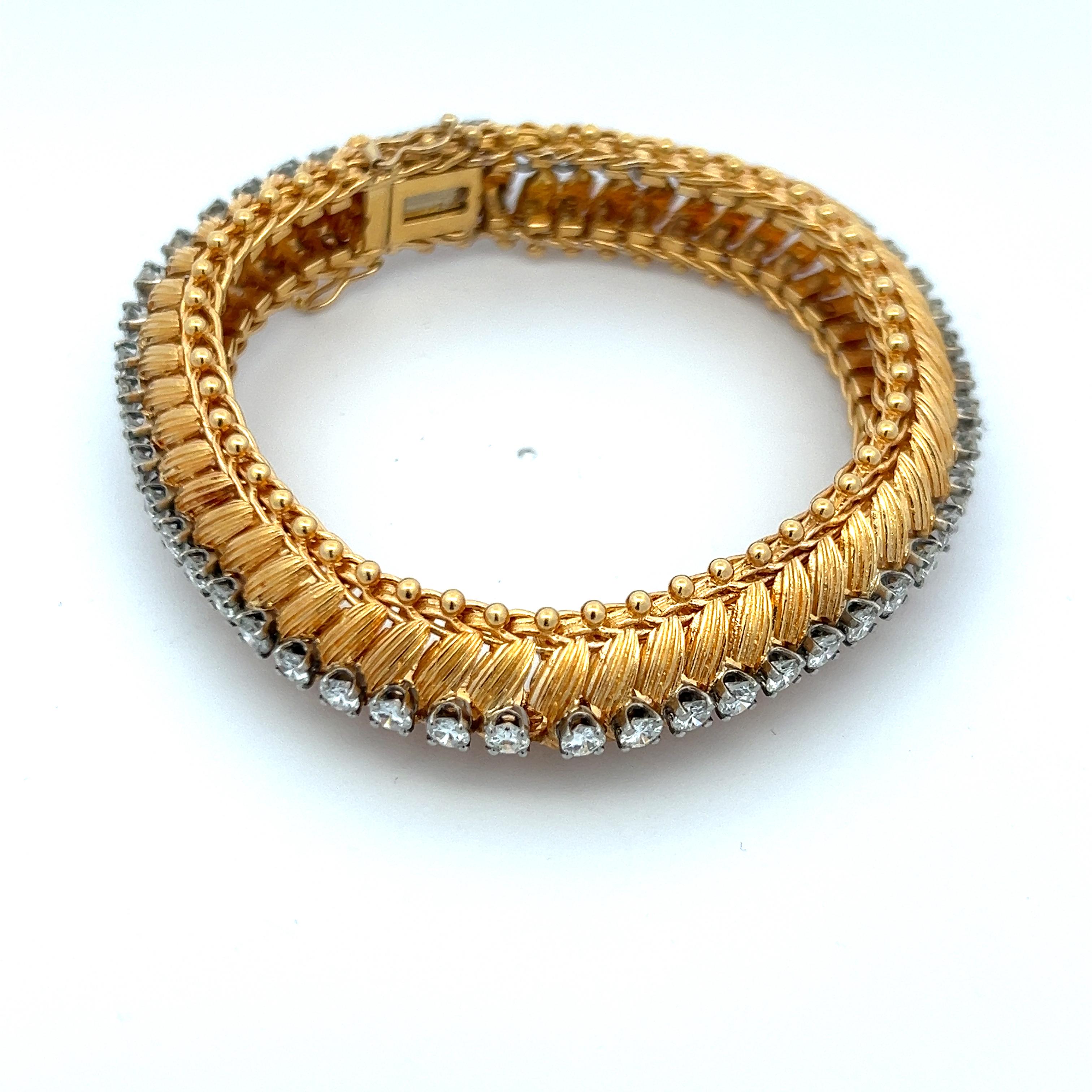 4,70 Karat Runder Brillant G SI1 Diamant 18 Karat Gelbgold A Link-Armband im Zustand „Gut“ im Angebot in New York, NY