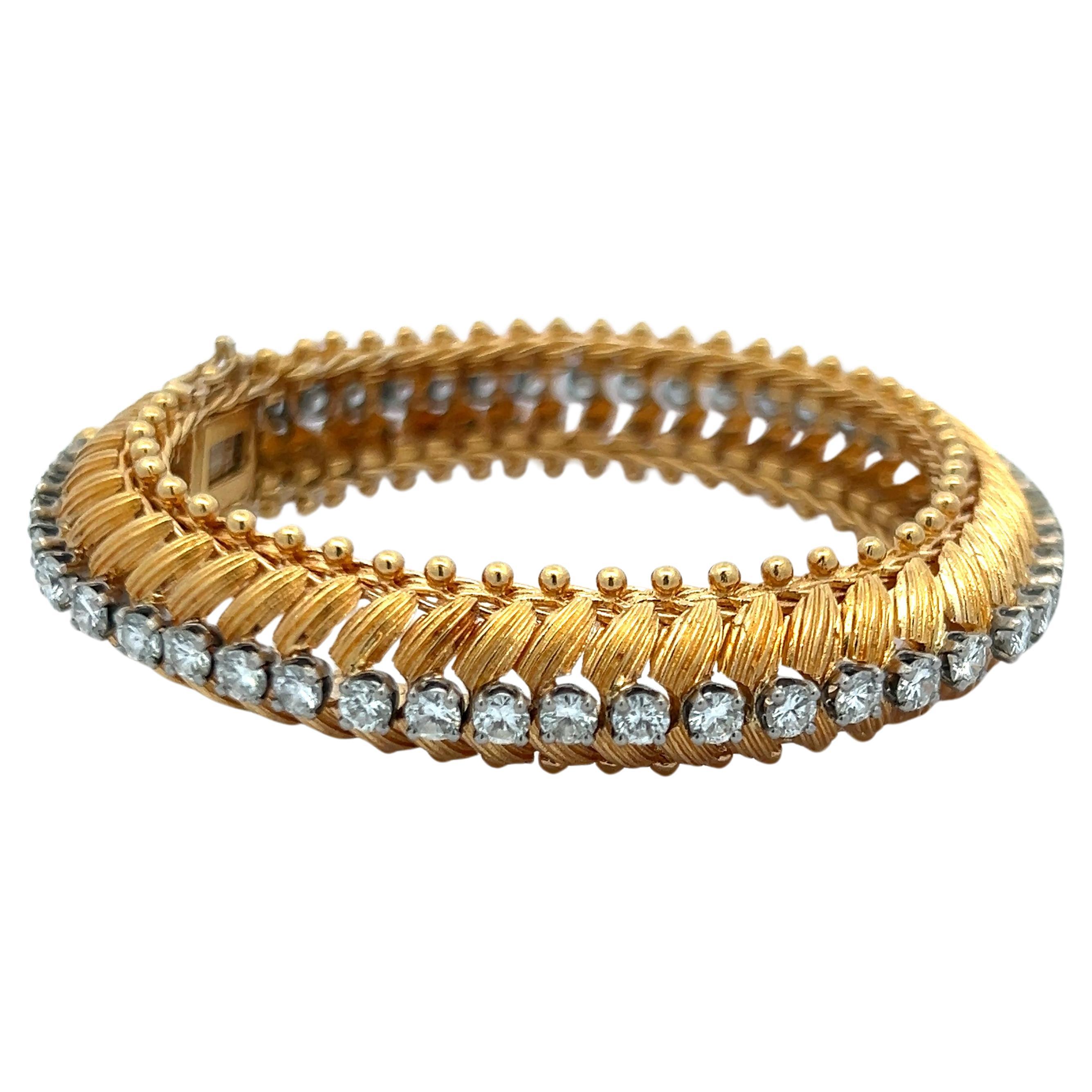 4.70 Carat Round Brilliante G SI1 Diamond 18 Karat Yellow Gold Link Bracelet