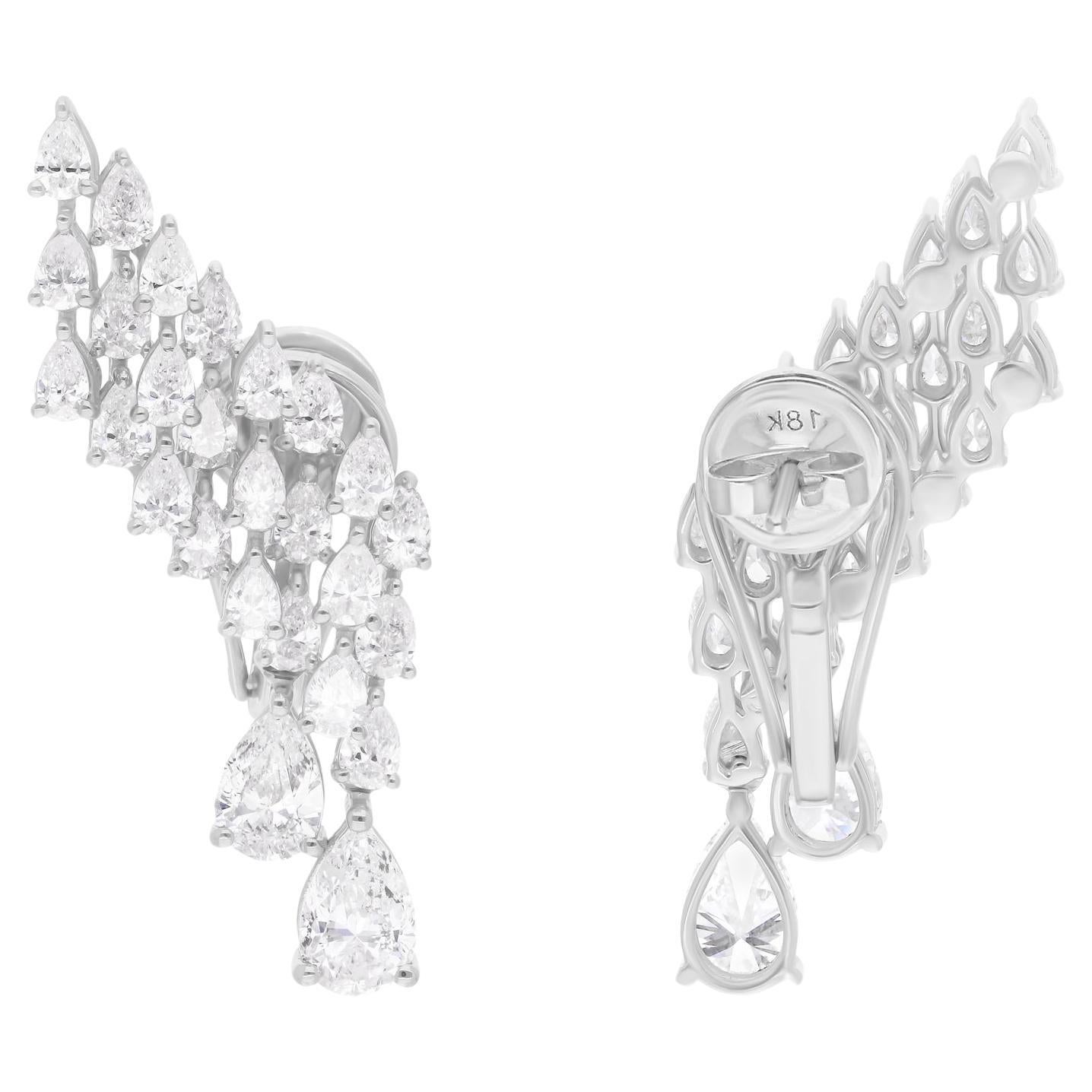 Boucles d'oreilles en or blanc 14 carats avec diamants poire de 4,70 carats de pureté SI de couleur hi-colore