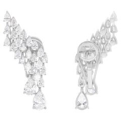 Boucles d'oreilles en or blanc 14 carats avec diamants poire de 4,70 carats de pureté SI de couleur hi-colore