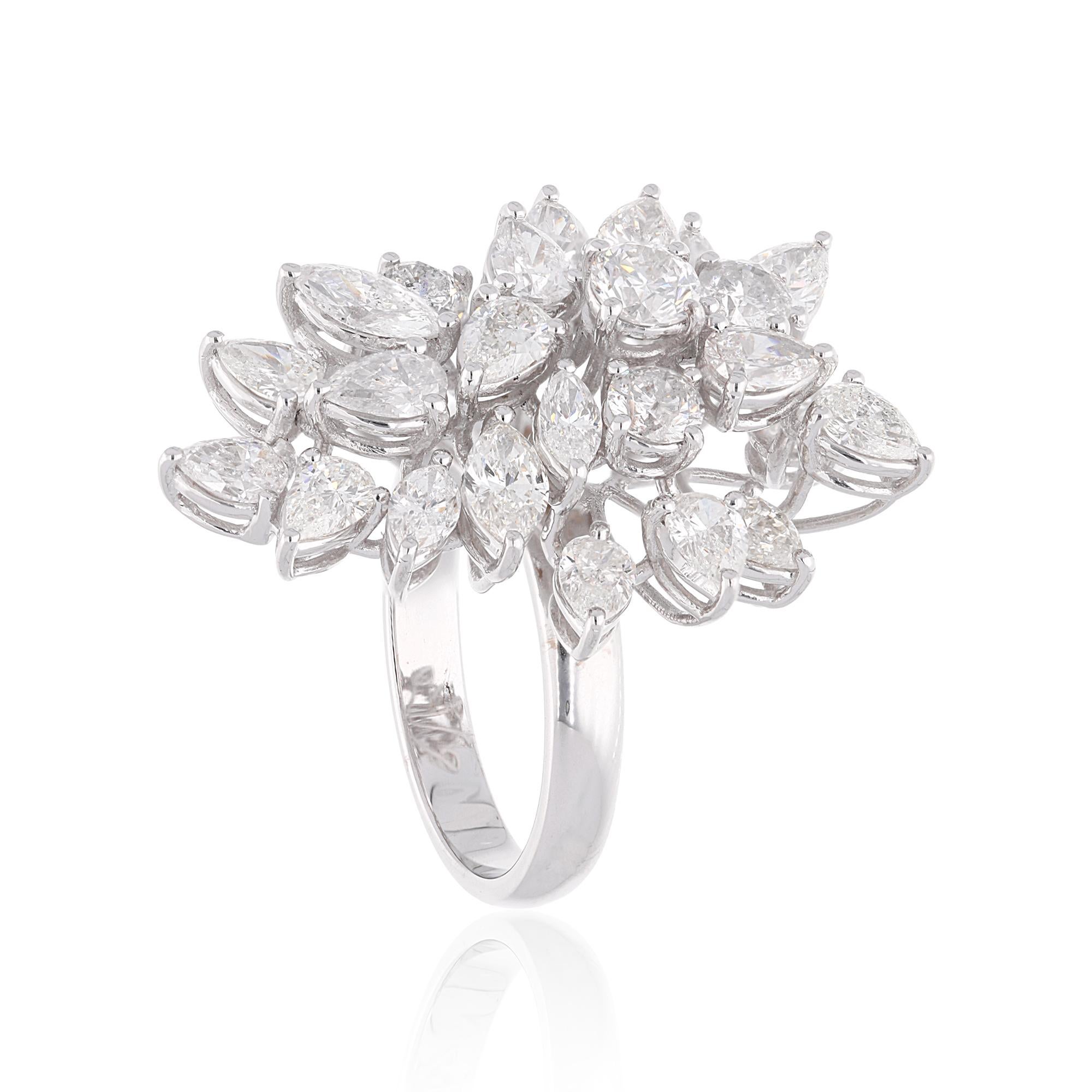Women's 4.70 Carat SI/HI Marquise Pear Round Diamond Cluster Ring 18 Karat White Gold For Sale