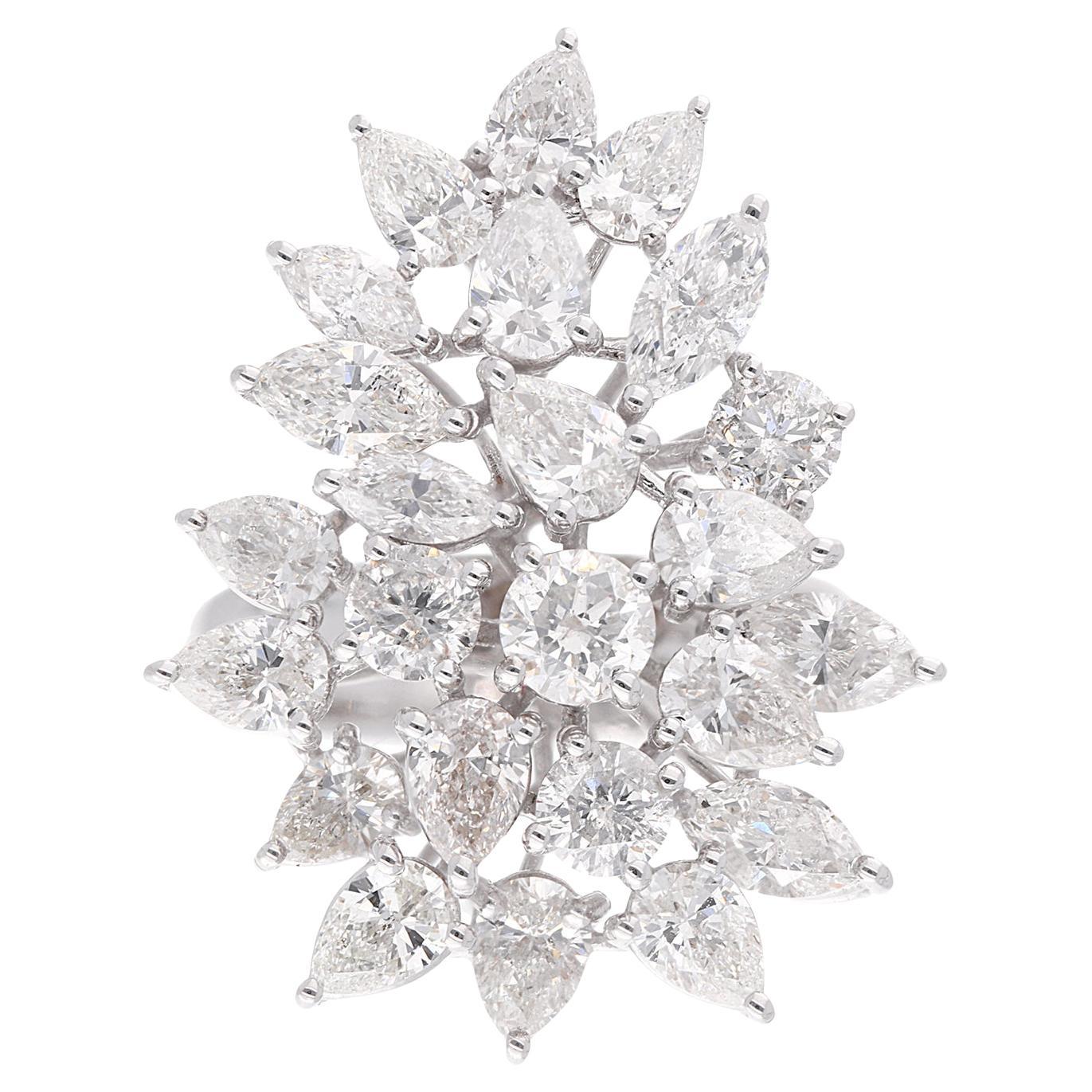 4,70 Carati SI/HI Marquise Pear Round Diamond Cluster Ring Oro Bianco 18 Carati