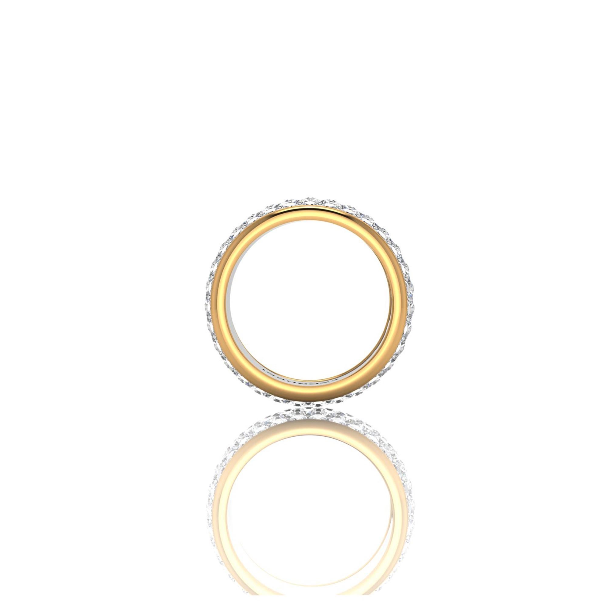 Round Cut 4.70 Carat White Diamond Wide White and Yellow 18 Karat Gold Ring Band For Sale