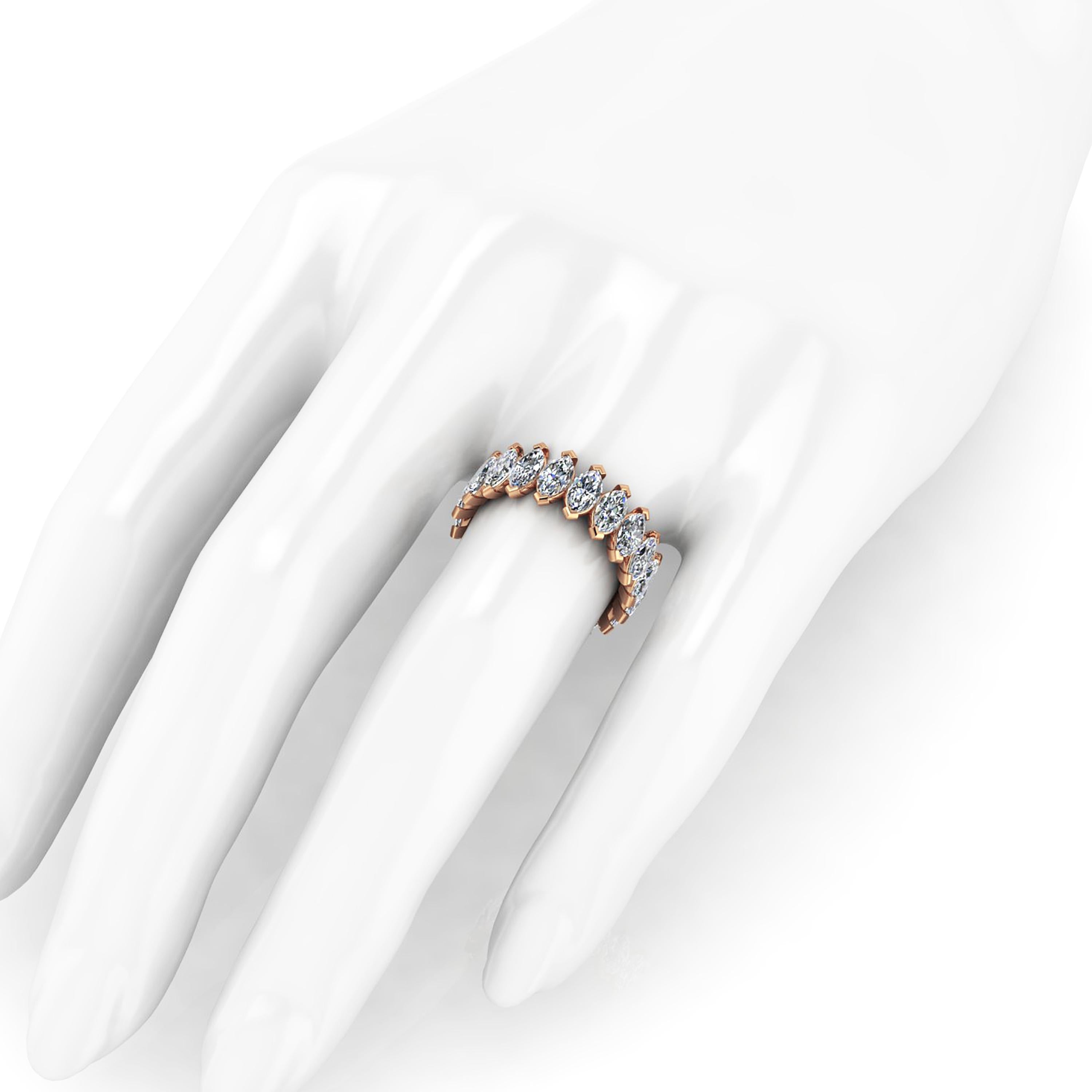 Round Cut 4.70 Carat White Marquise Diamonds Eternity Band 18 Karat Rose Gold For Sale