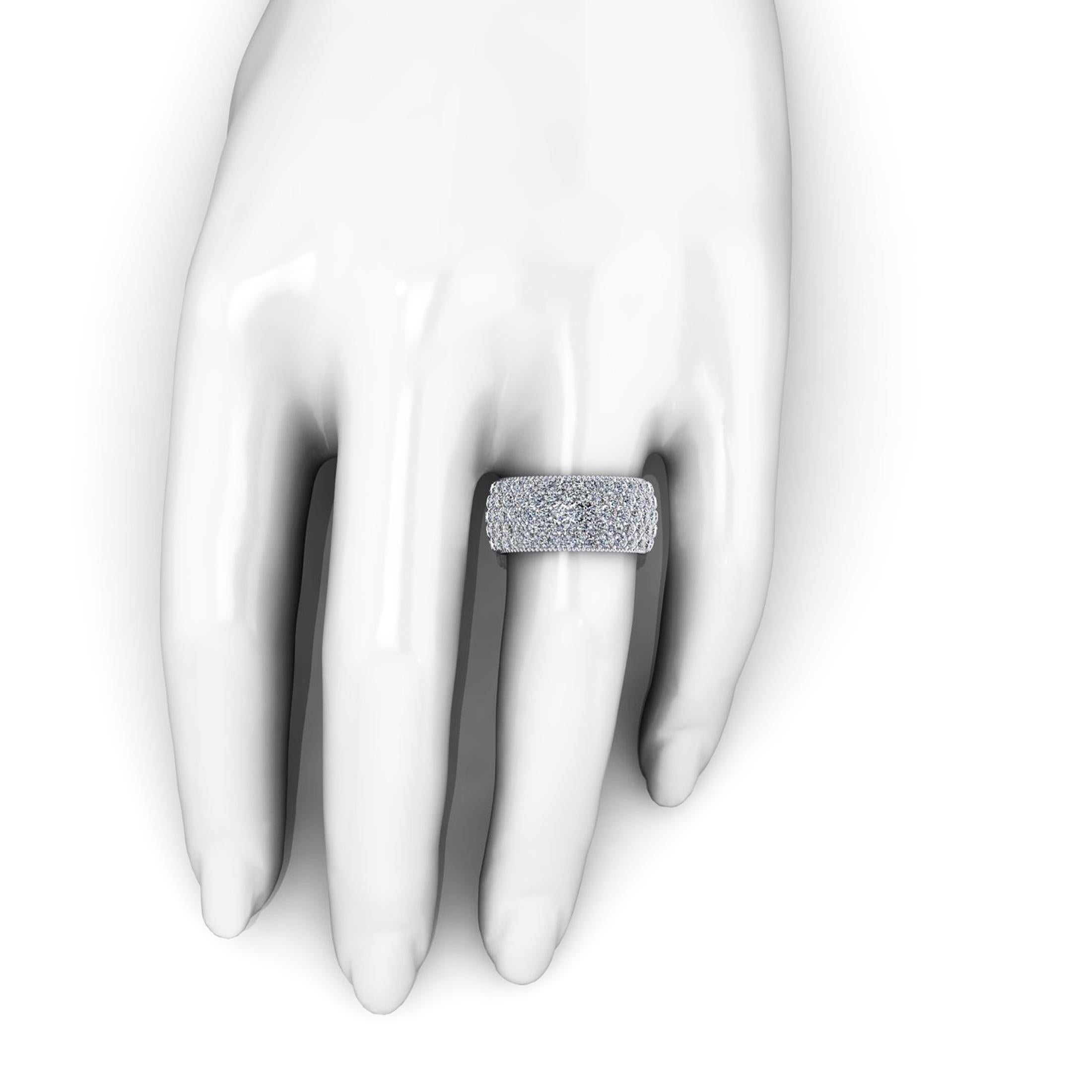 Round Cut 4.70 Carat Wide White Diamond Pavé Ring in 18 Karat White Gold For Sale