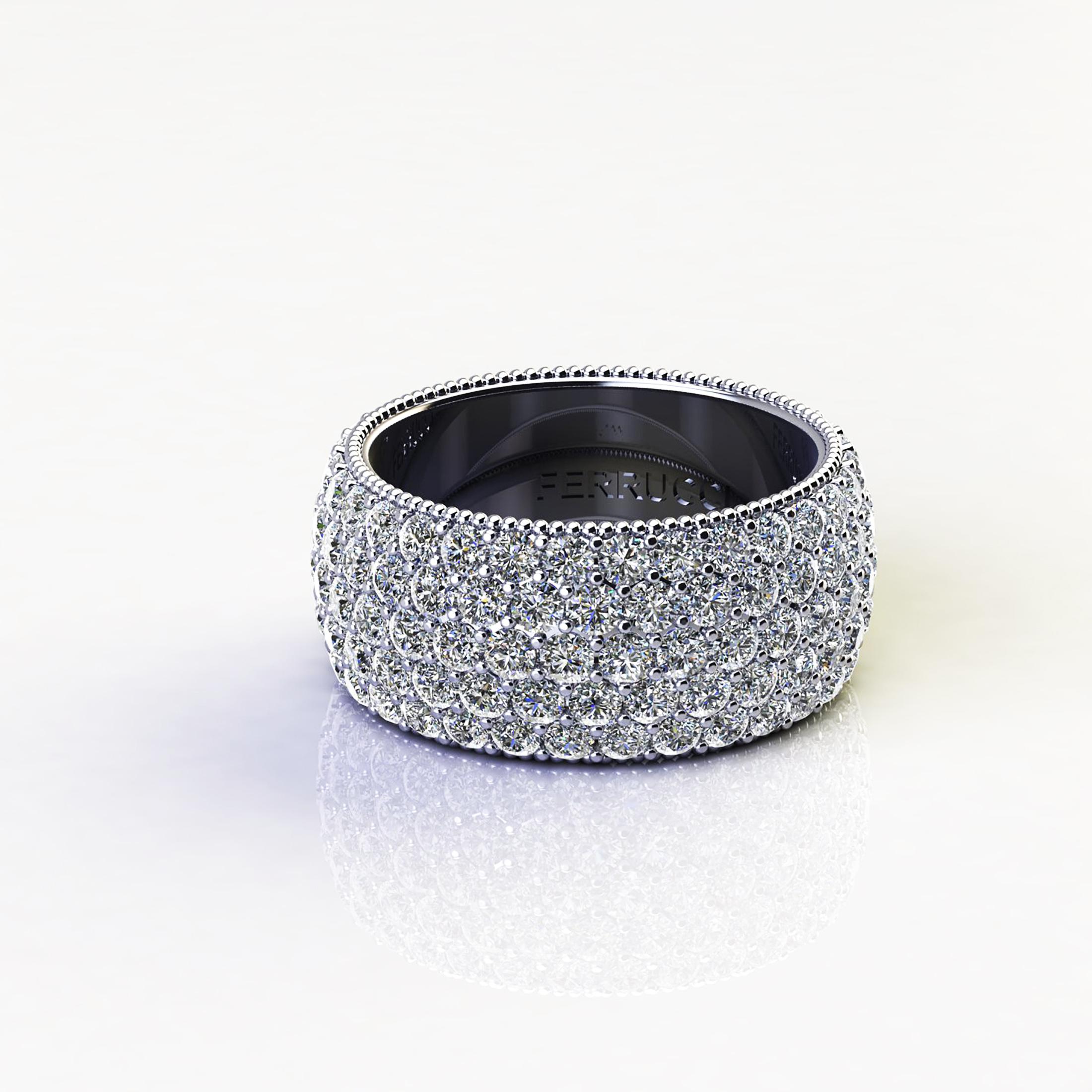 Round Cut 4.70 Carat Wide White Diamond Pavé Ring in 18 Karat White Gold For Sale
