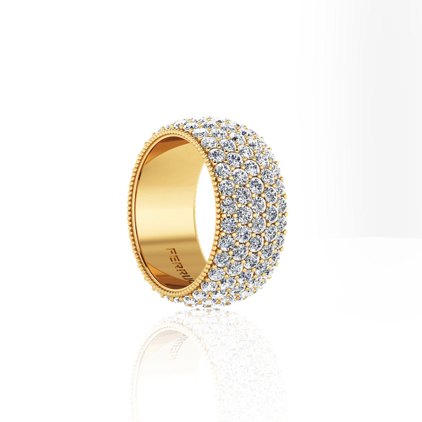 Modern 4.70 Carat Wide White Diamond Pave Ring in 18 Karat Yellow Gold For Sale