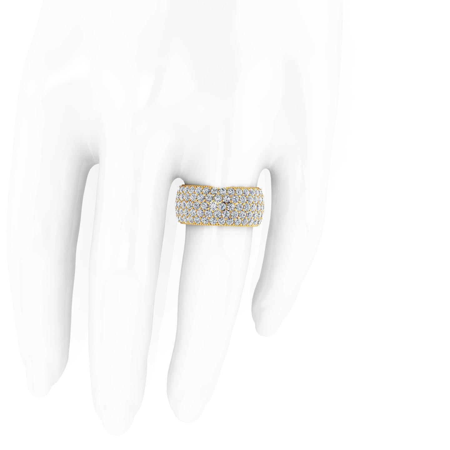 Round Cut 4.70 Carat Wide White Diamond Pave Ring in 18 Karat Yellow Gold For Sale