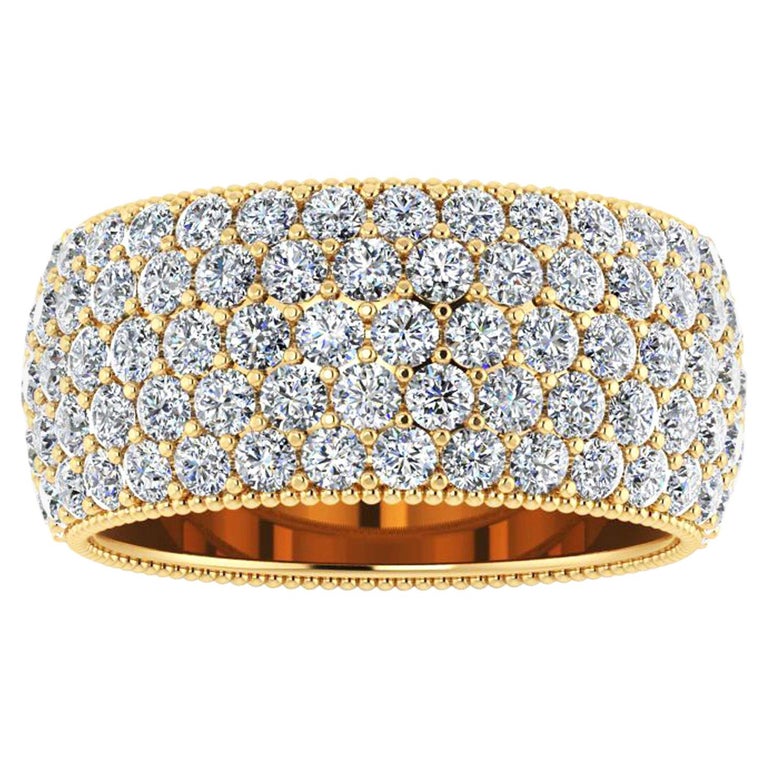 4.70 Carat Wide White Diamond Pave Ring in 18 Karat Yellow Gold For Sale