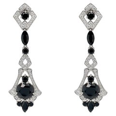 4.70 Carats Black Spinel and Diamond Earrings in 18k White Gold 