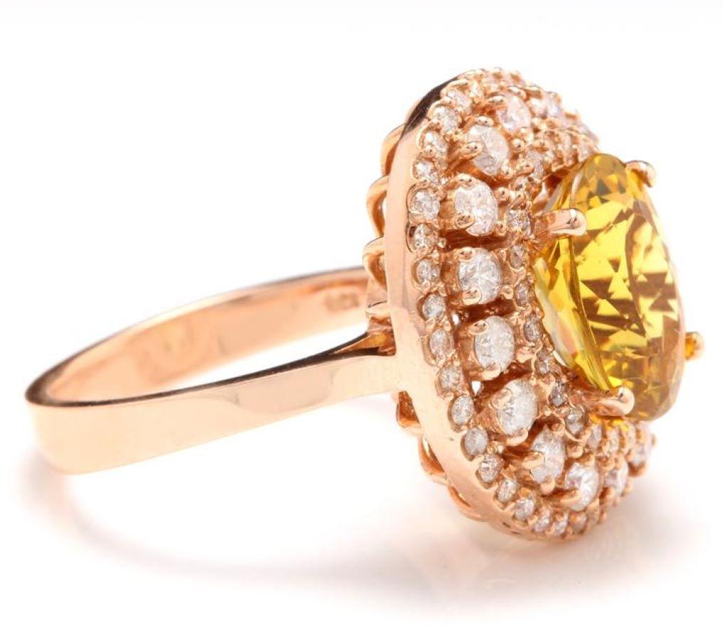 Mixed Cut 4.70 Carats Impressive Natural Yellow Beryl and Diamond 14K Solid Rose Gold Ring For Sale