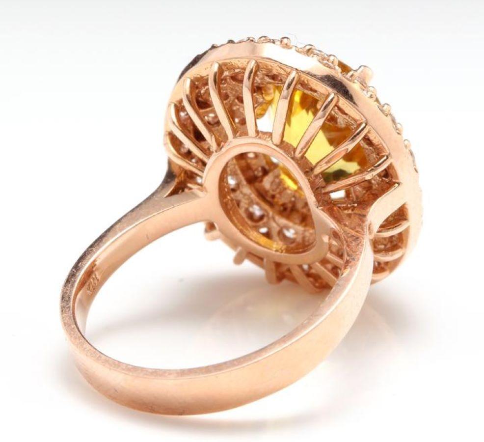 4.70 Carats Impressive Natural Yellow Beryl and Diamond 14K Solid Rose Gold Ring In New Condition For Sale In Los Angeles, CA