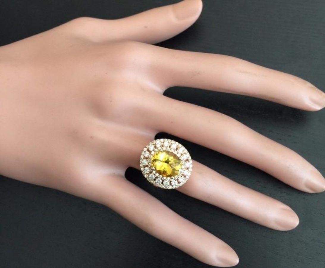 4,70 Karat beeindruckender Ring aus massivem 14 Karat Roségold mit natürlichem gelbem Beryll und Diamant Damen im Angebot
