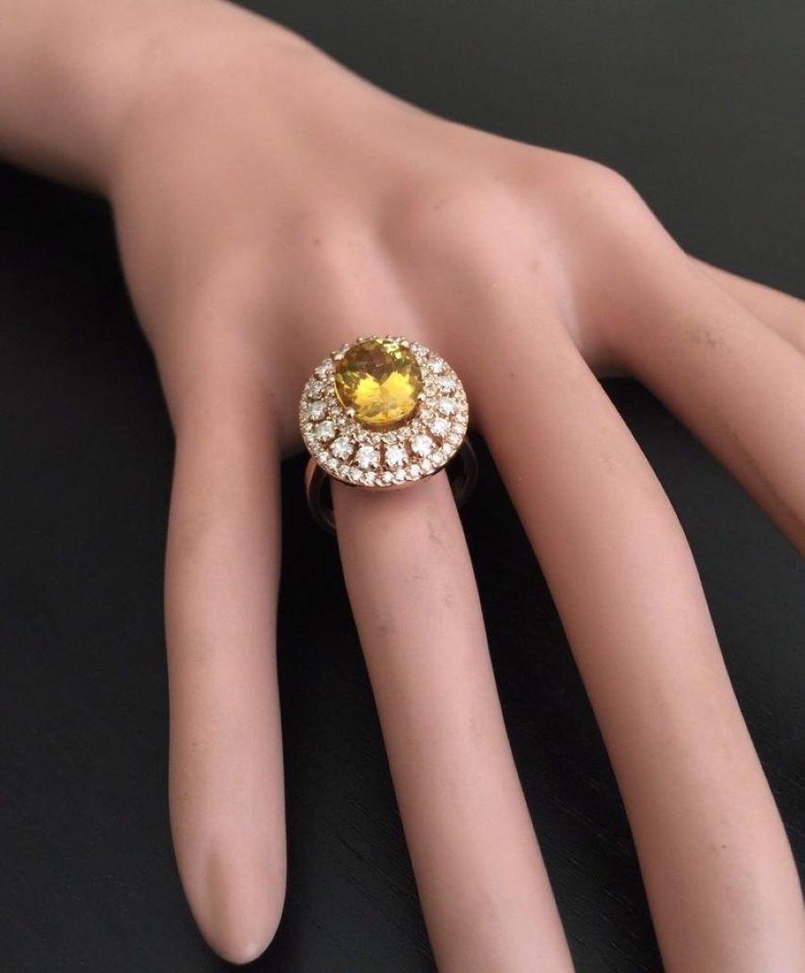 4.70 Carats Impressive Natural Yellow Beryl and Diamond 14K Solid Rose Gold Ring For Sale 2