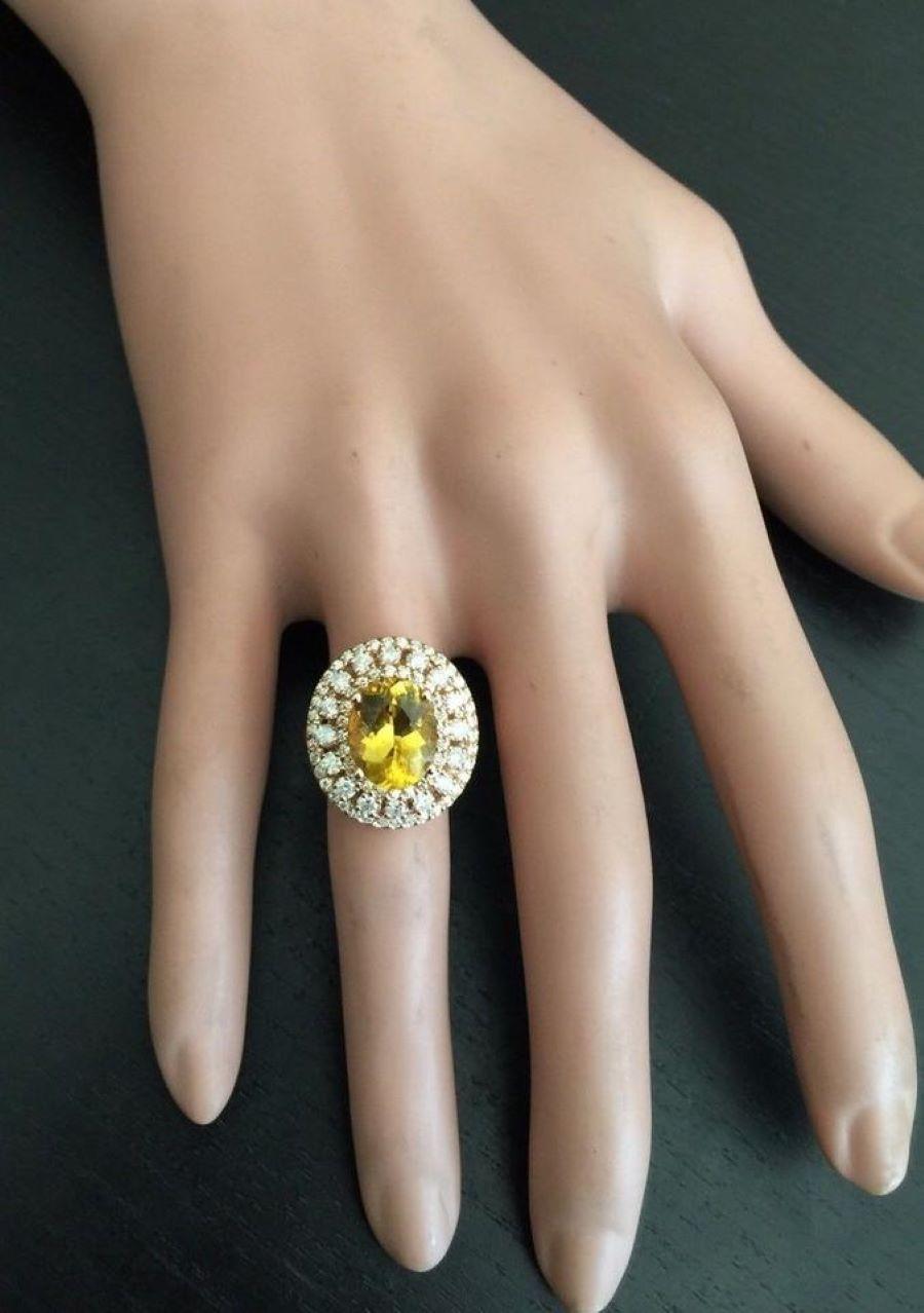 4,70 Karat beeindruckender Ring aus massivem 14 Karat Roségold mit natürlichem gelbem Beryll und Diamant im Angebot 3