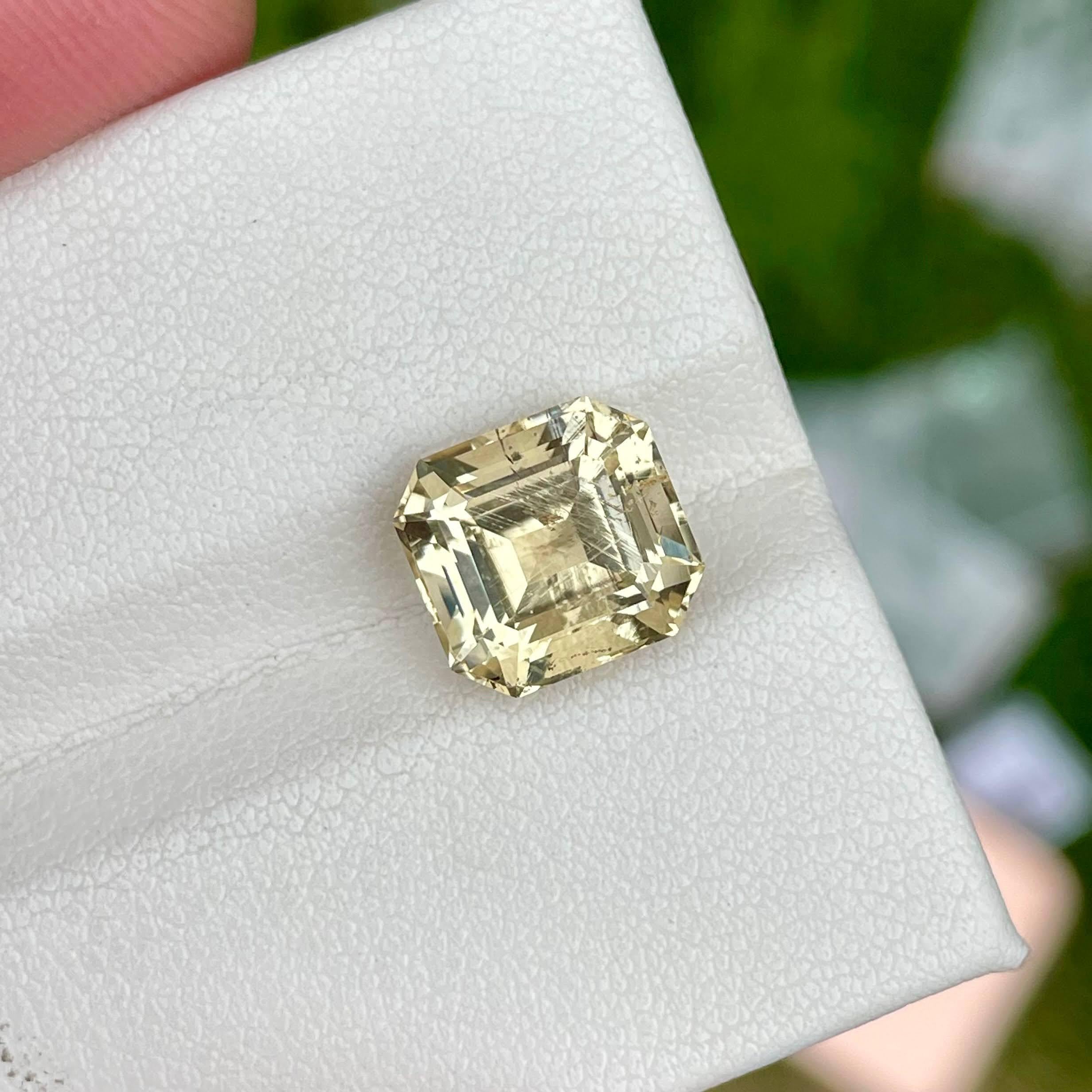 Weight 4.70 carats 
Dimensions 9.9x9.3x7.7 mm
Treatment none 
Origin Tanzania 
Clarity SI 
Shape octagon 
Cut Asscher 



The 4.70 carats Light Yellow Scapolite Stone, crafted into a asscher cut, emanates a gentle and warm aura, reminiscent of the