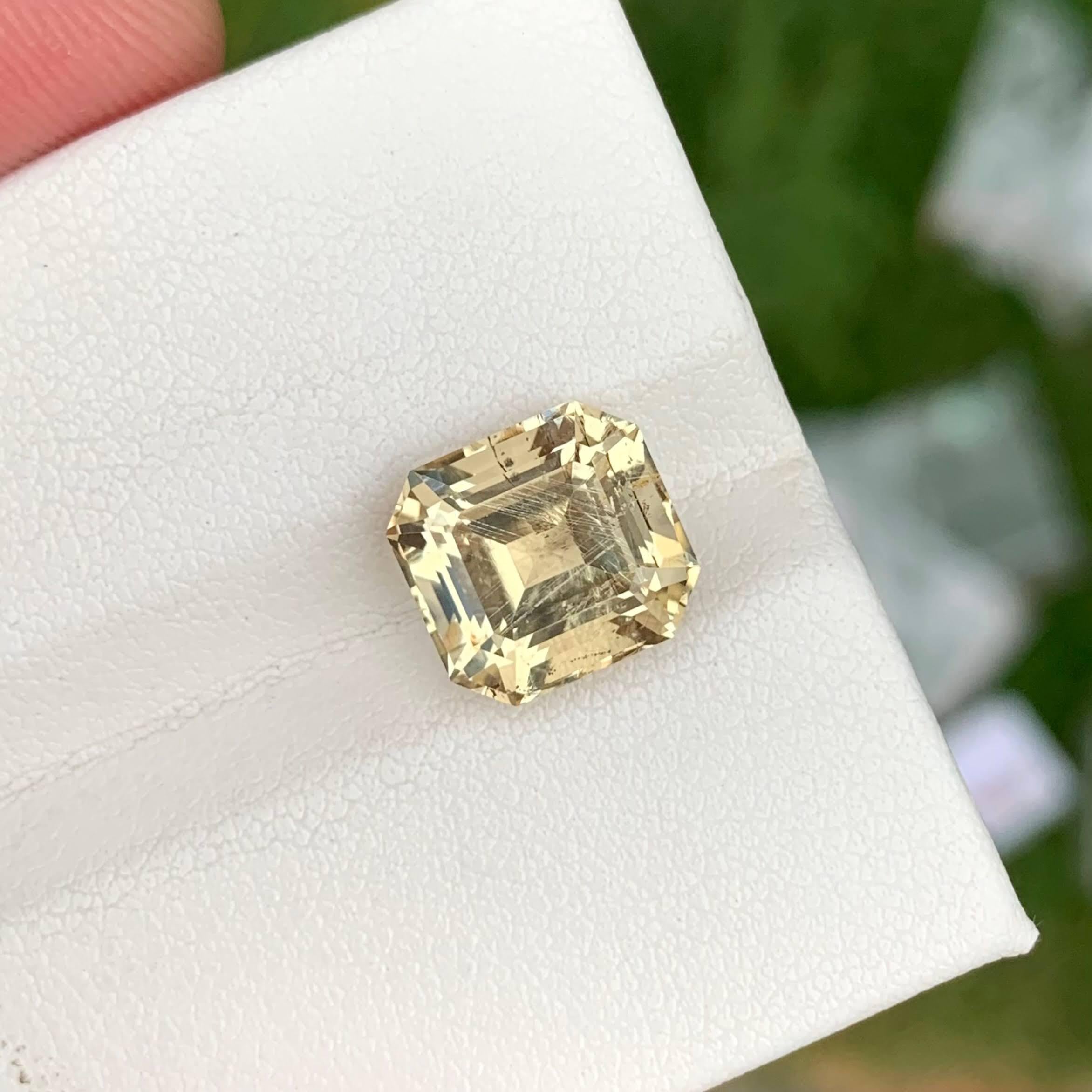 Modern 4.70 Carats Light Yellow Scapolite Stone Asscher Cut Tanzanian Gemstone For Sale