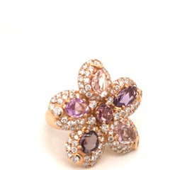 4.70 Carat Multi-Color Sapphires and 2.55 Diamonds Cocktail Ring Rose Gold