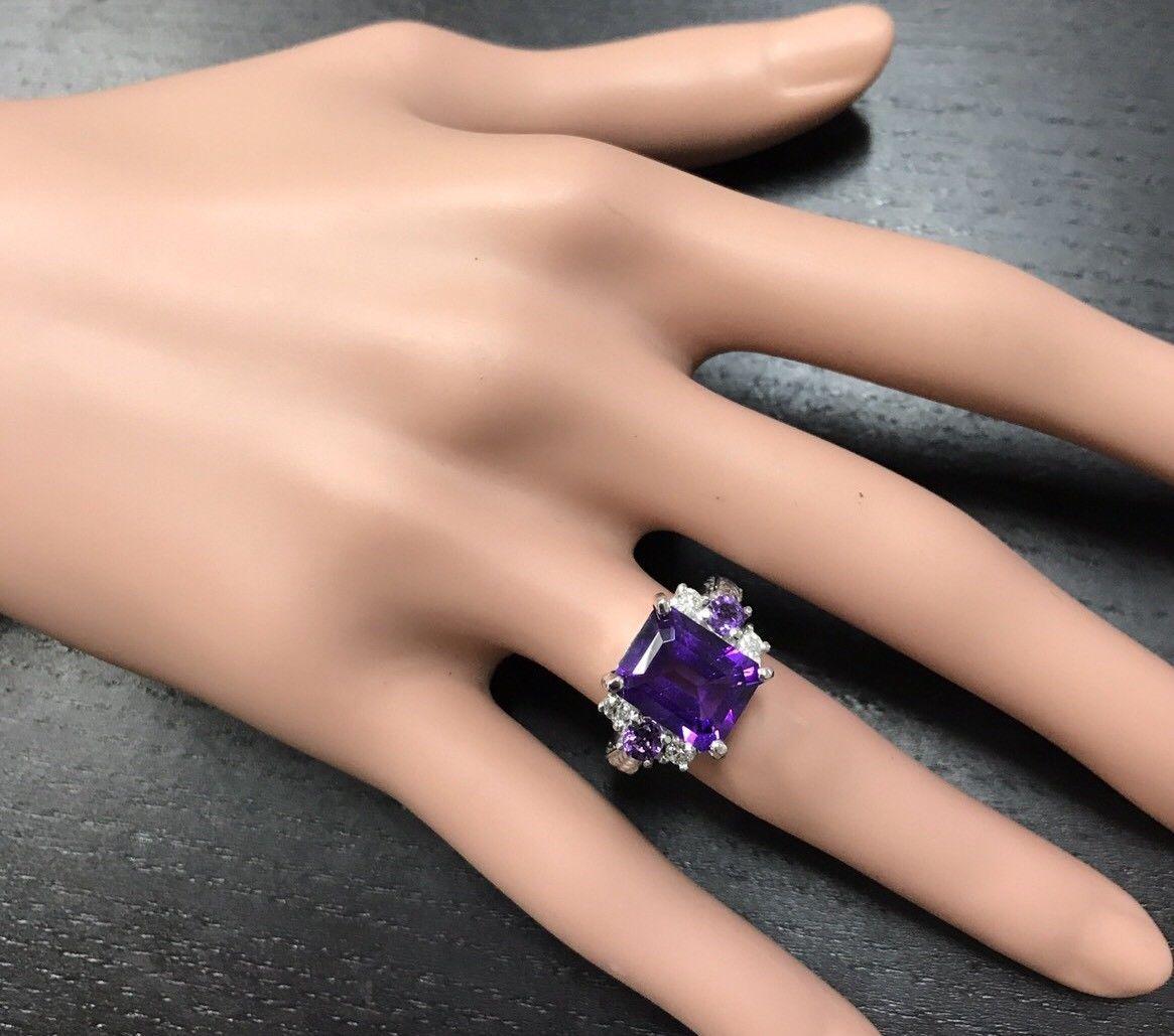 Women's 4.70 Carat Natural Amethyst and Diamond 14 Karat Solid White Gold Ring For Sale