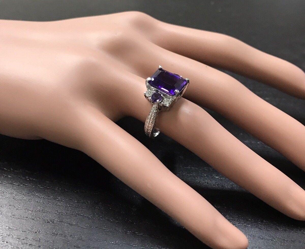 4.70 Carat Natural Amethyst and Diamond 14 Karat Solid White Gold Ring For Sale 1