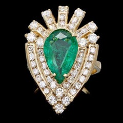 4.70 Carats Natural Emerald & Diamond 14k Solid Yellow Gold Ring