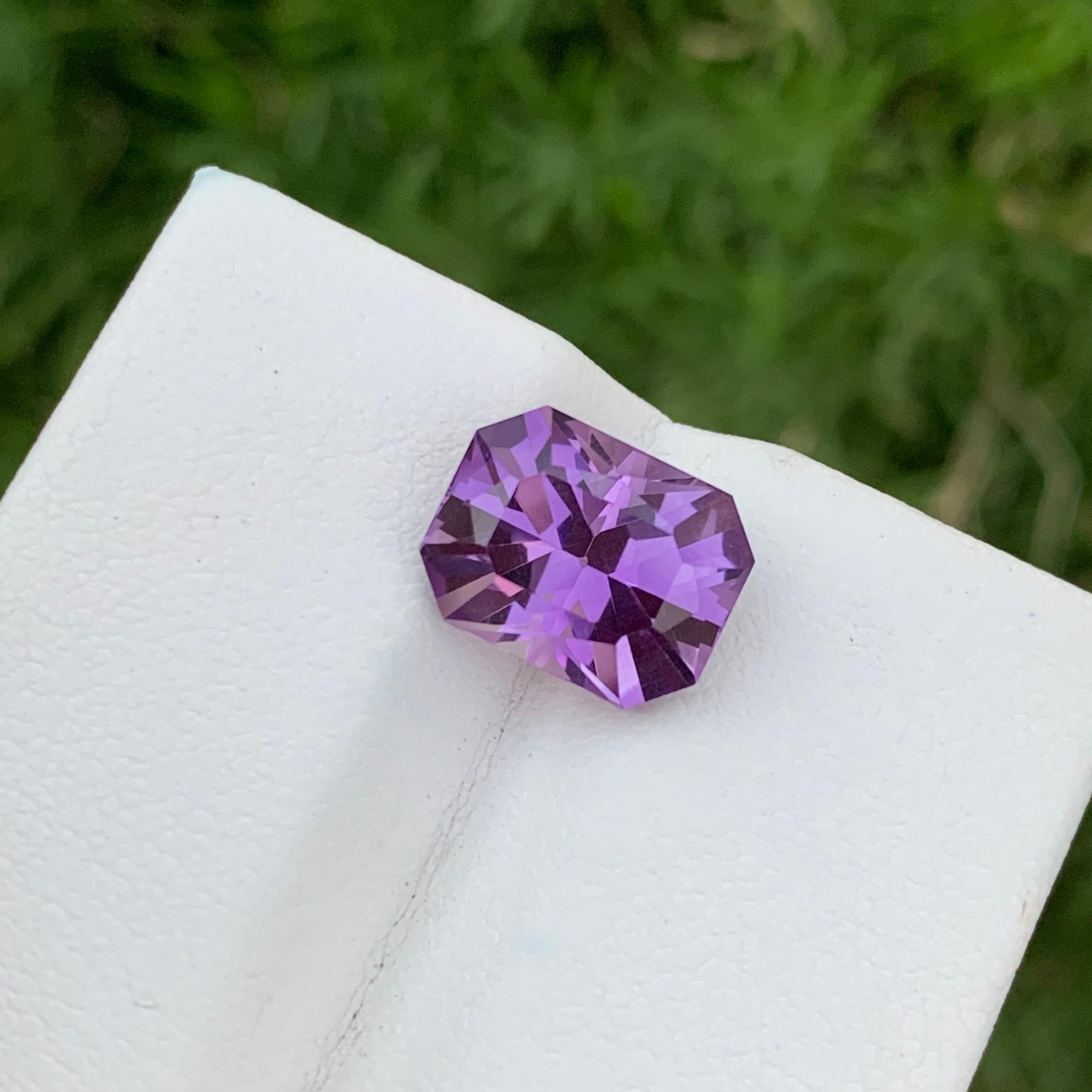 Facet Amethyst 
Weight: 4.70 Carats 
Origin: Brazil
Color: Purple
Dimension: 11.4x8.8x7.6 Mm
Certificate: On Customer Demand
Amethyst is a captivating and widely appreciated gemstone renowned for its striking violet to purple hue. It belongs to the