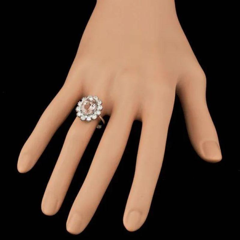 4.70 Carats Natural Morganite and Diamond 14K Solid White Gold Ring In New Condition For Sale In Los Angeles, CA