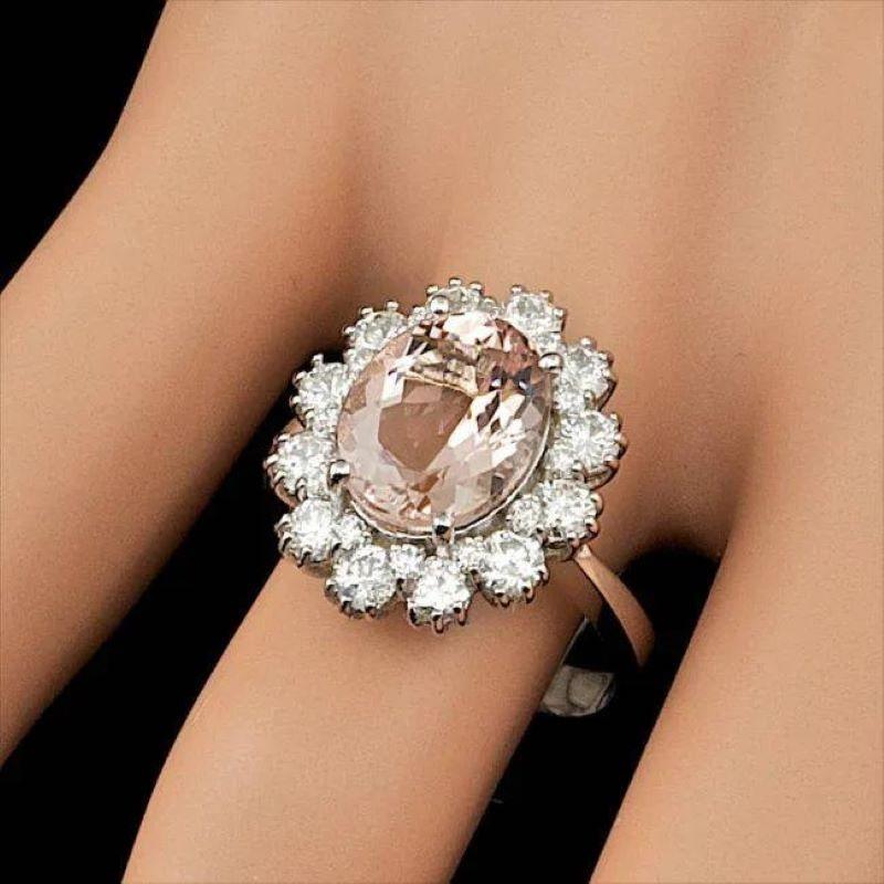 Women's 4.70 Carats Natural Morganite and Diamond 14K Solid White Gold Ring For Sale