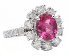 4.70 Carats Natural Tourmaline and Diamond 14K Solid White Gold Ring