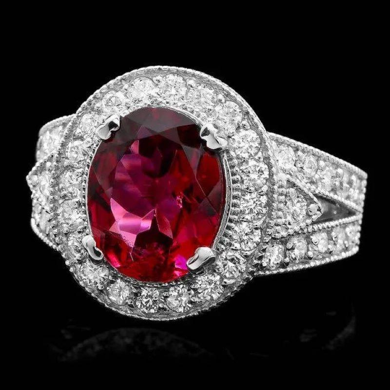 Mixed Cut 4.70 Carats Natural Tourmaline and Diamond 14K Solid White Gold Ring For Sale