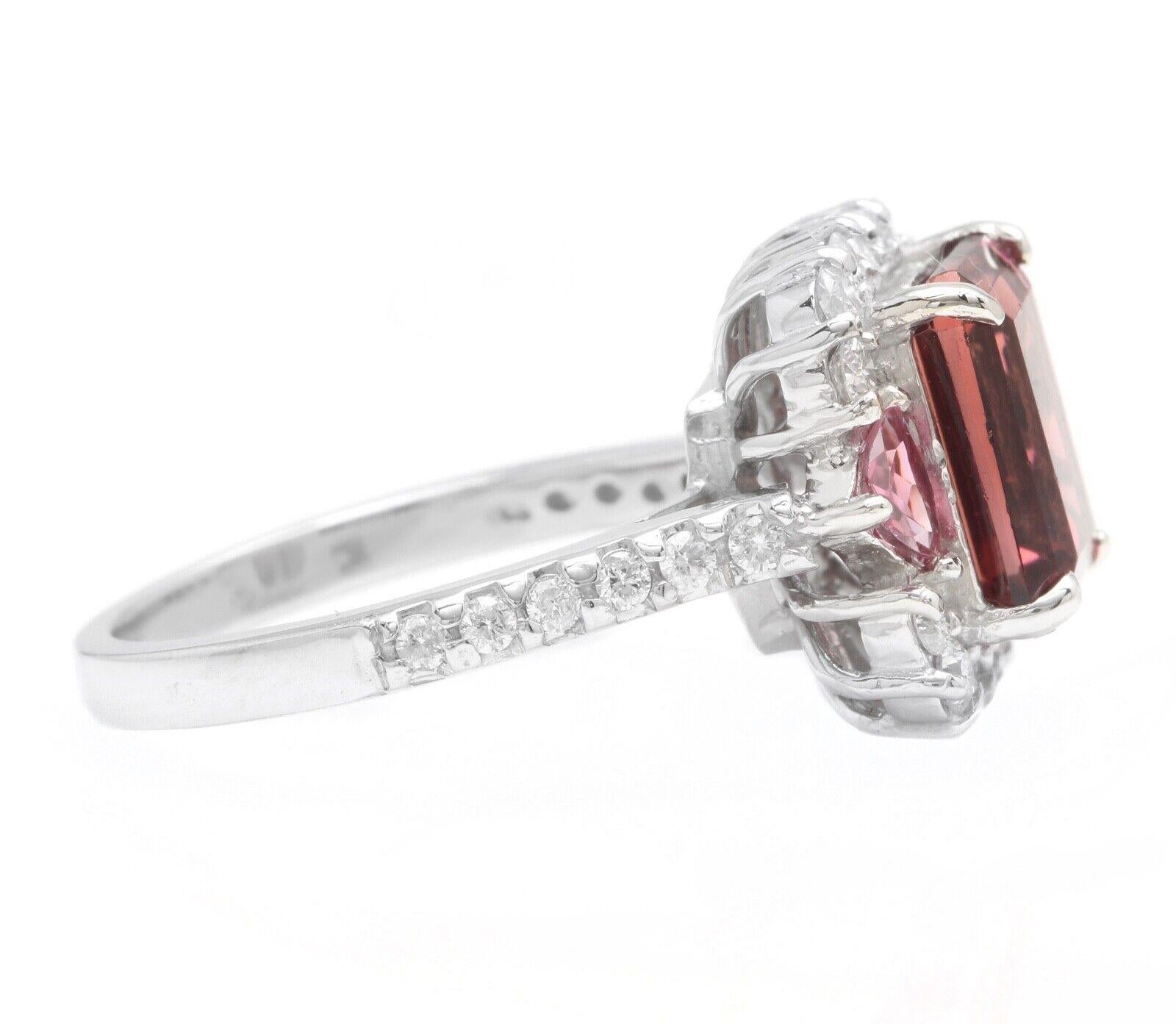 Mixed Cut 4.70 Carats Natural Tourmaline and Diamond 14K Solid White Gold Ring For Sale