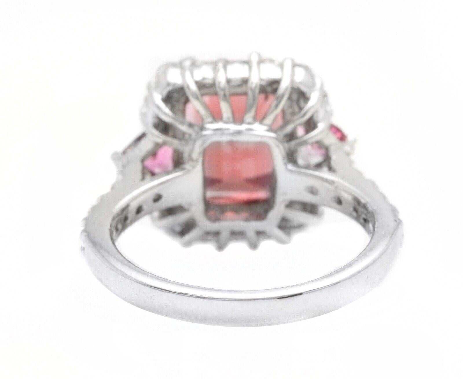 4.70 Carats Natural Tourmaline and Diamond 14K Solid White Gold Ring In New Condition For Sale In Los Angeles, CA