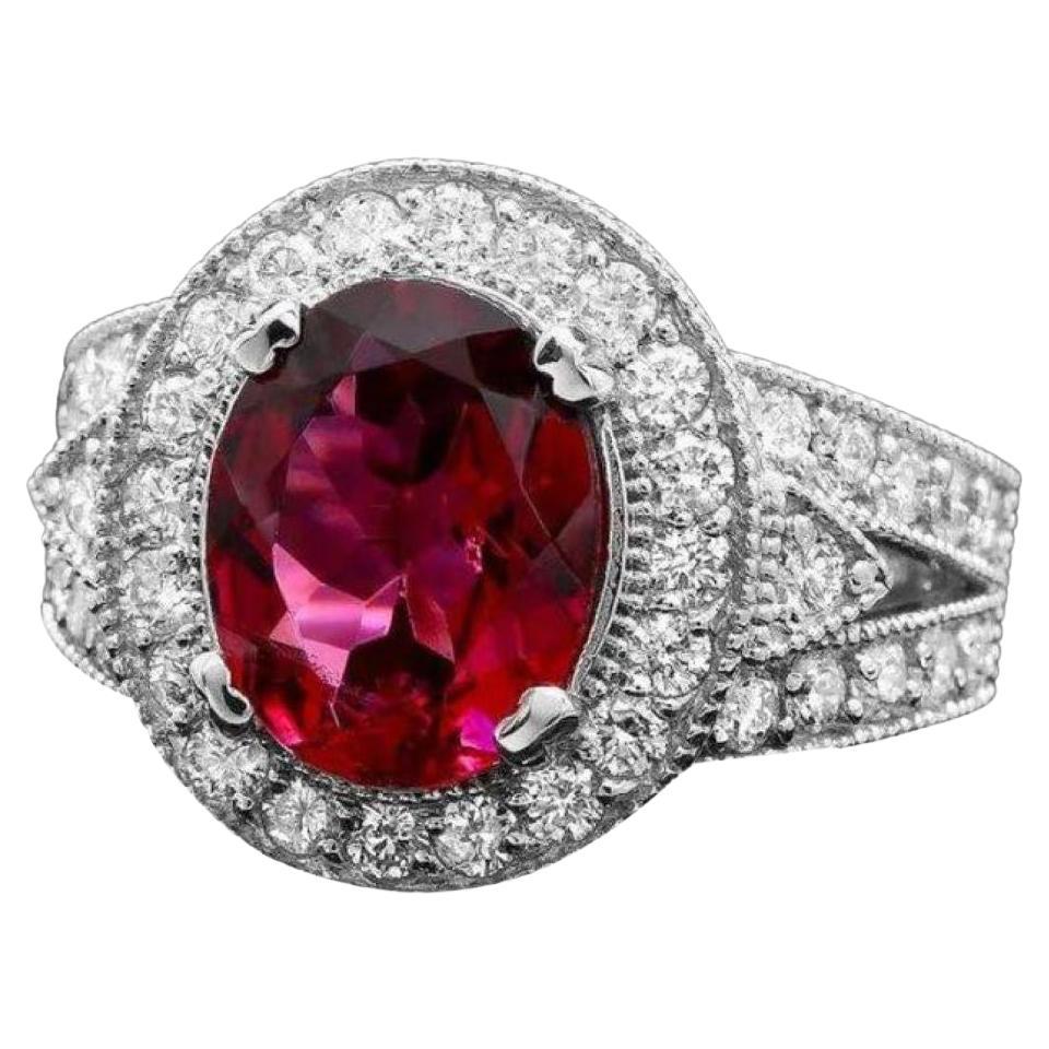 Anillo de oro blanco macizo de 14 quilates con turmalina natural y diamantes de 4,70 quilates