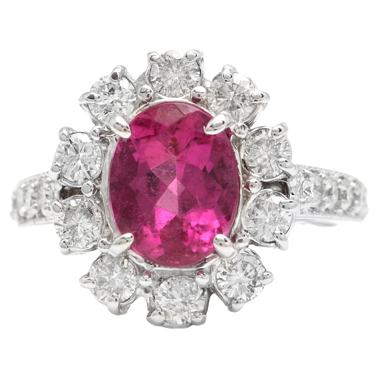 Bague en or blanc massif 14 carats avec tourmaline naturelle de 4,70 carats et diamants