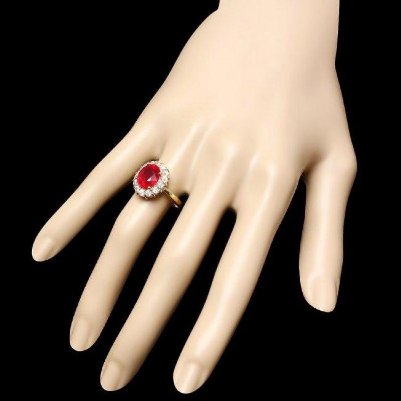 14 Karat massiver Gelbgoldring mit 4,70 Karat rotem Rubin und natürlichem Diamant im Zustand „Neu“ im Angebot in Los Angeles, CA
