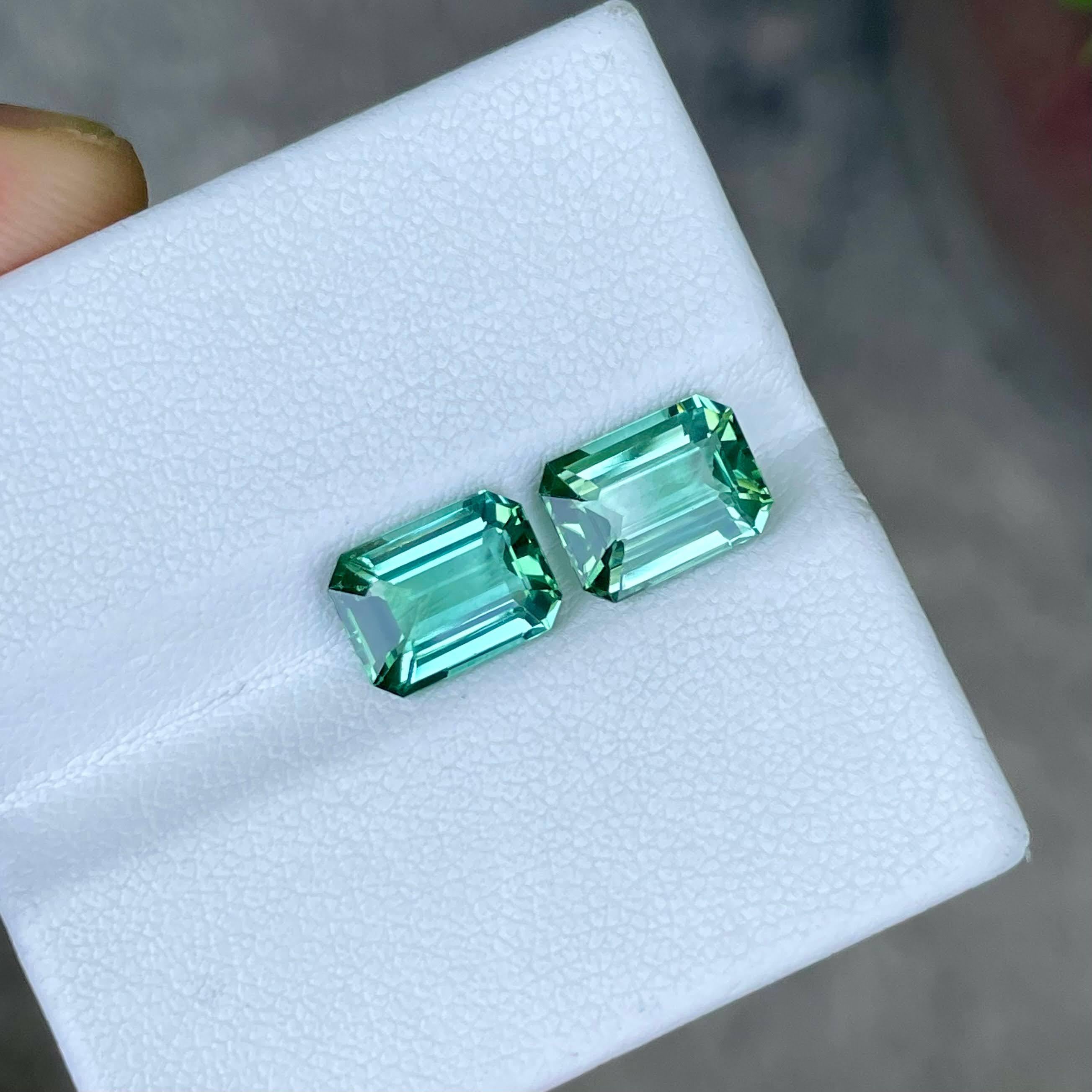 Modern 4.70 Carats Sea Blue Loose Tourmaline Pair Emerald Cut Natural Afghan Gemstone For Sale