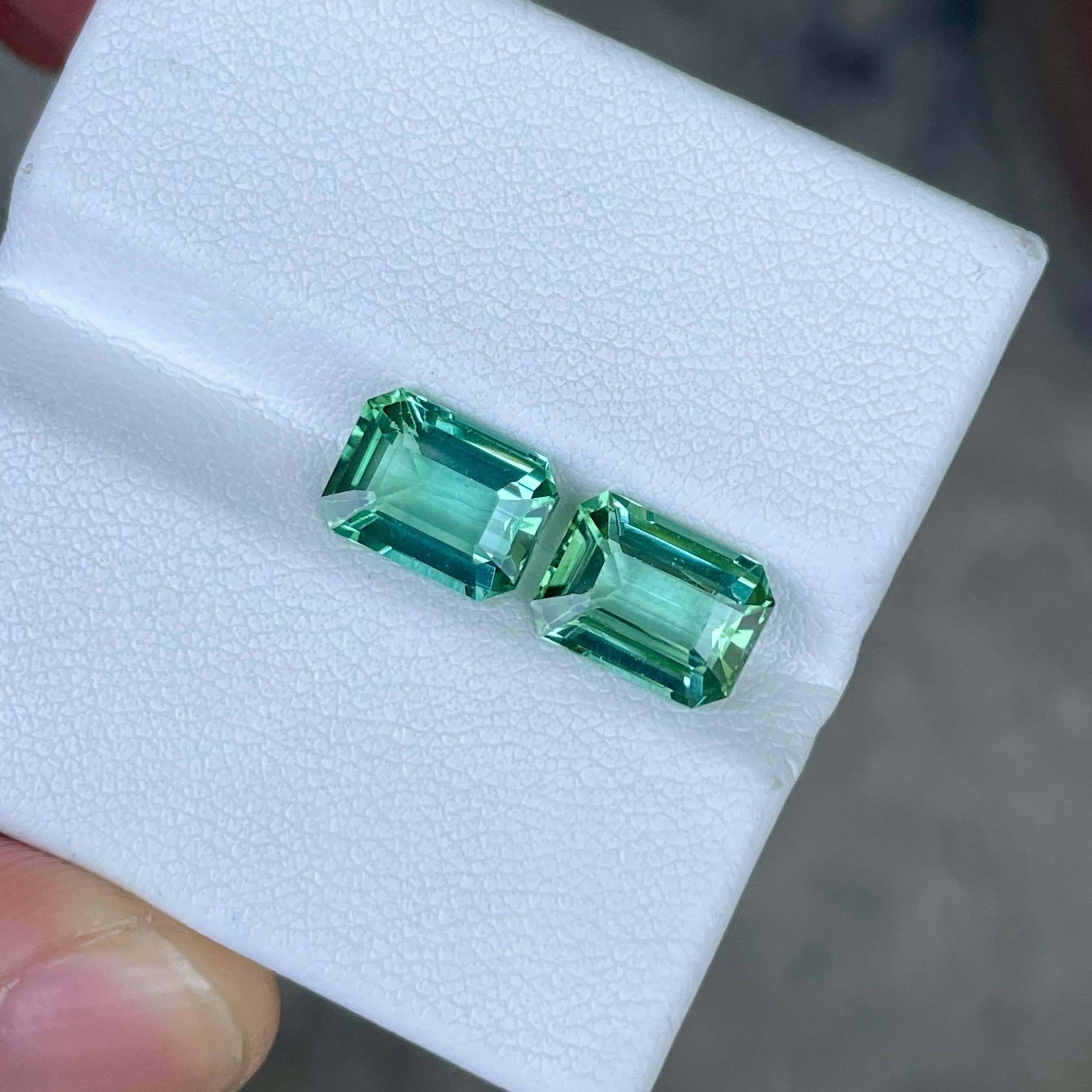 Women's or Men's 4.70 Carats Sea Blue Loose Tourmaline Pair Emerald Cut Natural Afghan Gemstone For Sale