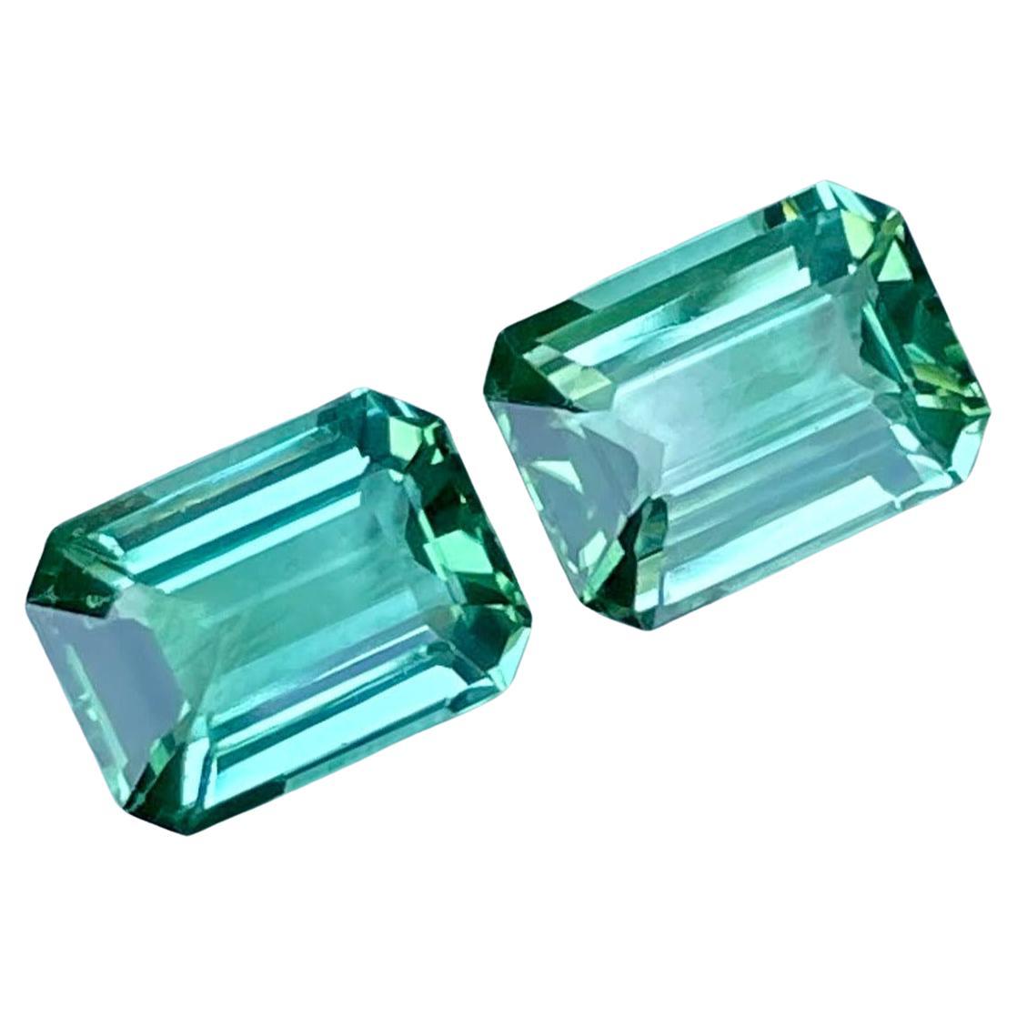 4.70 Carats Sea Blue Loose Tourmaline Pair Emerald Cut Natural Afghan Gemstone For Sale