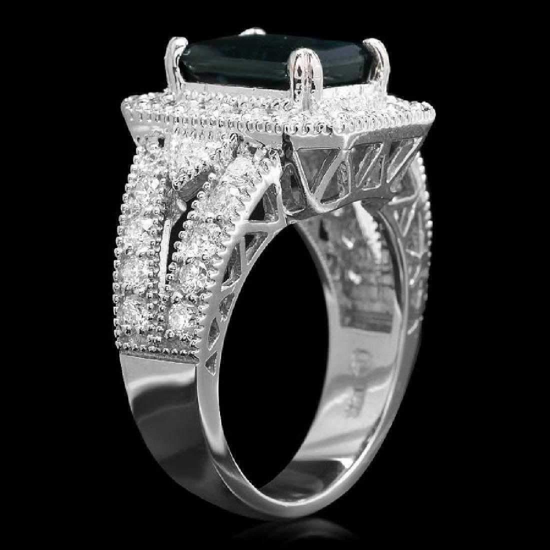 4.70 Carats Natural Very Nice Looking Green Tourmaline and Diamond 14K Solid White Gold Ring

Total Natural Emerald Cut Tourmaline Weight is: Approx. 3.50 Carats (Treatment-Heat)

Tourmaline Measures: Approx. 9.00 x 7.00mm

Natural Round Diamonds