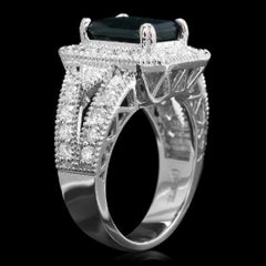 4.70 Carat Natural Green Tourmaline and Diamond 14 Karat Solid White Gold Ring