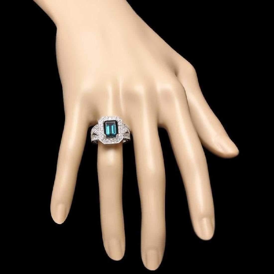 Mixed Cut 4.70 Carat Natural Green Tourmaline and Diamond 14 Karat Solid White Gold Ring For Sale