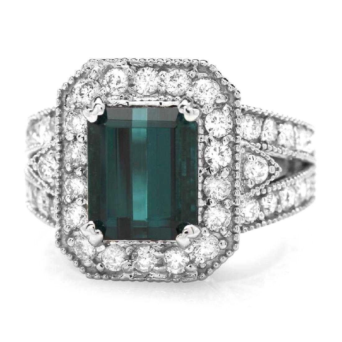 4.70 Carat Natural Green Tourmaline and Diamond 14 Karat Solid White Gold Ring In New Condition For Sale In Los Angeles, CA